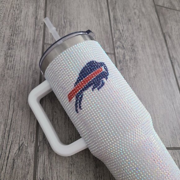 Buffalo Bills Rhinestone Stainless Steel Tumbler with Handle & Straw – 40 oz - Picture 4 of 11